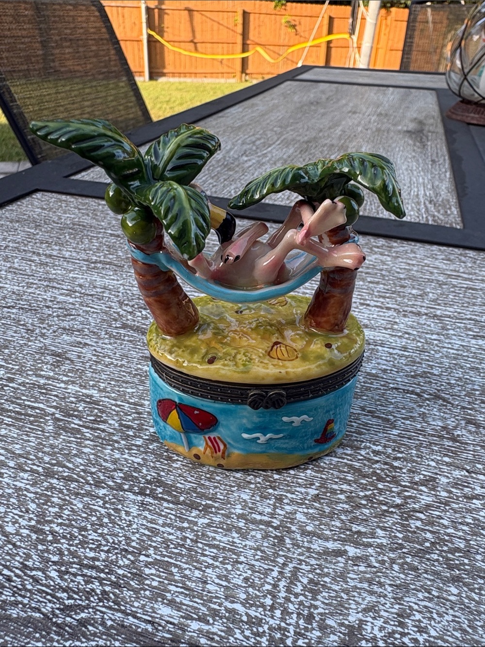 Hand-Painted flamingo Tropical Palm Tree Trinket Box